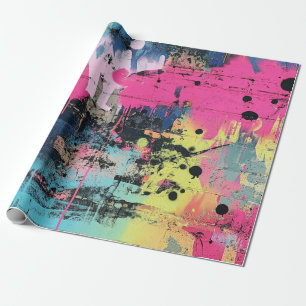 Papier Cadeau Graphisme vibrant de projections de peinture rose
