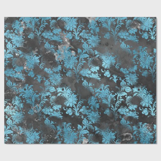 Papier Cadeau Graphite Gris Bleu Noir Floral Grungy Shabby (Plat)
