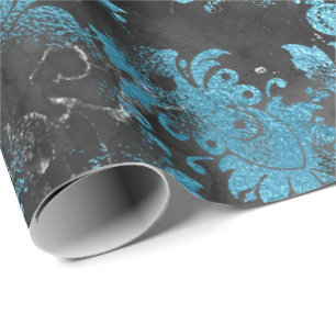 Papier Cadeau Graphite Gris Bleu Noir Floral Grungy Shabby