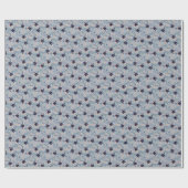 Papier Cadeau Grappe de cassis, feuilles bleues sur fond beige (Plat)