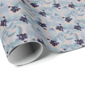 Papier Cadeau Grappes de cassis, feuilles bleues sur fond beige (Coin rond)