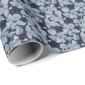 Papier Cadeau Grappes de cassis, feuilles pâles sur fond gris (Coin rond)