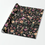 Papier Cadeau Gras Autumn Boho Flowers Jardin botanique<br><div class="desc">Ce design unique présente une belle aquarelle motif floral dans violet rustique,  bordeaux,  pêche et couleur rousse ensemble contre un arrière - plan noir moody</div>