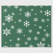 Papier Cadeau Gras Blancs De Snowflakes Vert Feuille Sombre, Fêt (Plat)