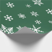 Papier Cadeau Gras Blancs De Snowflakes Vert Feuille Sombre, Fêt (Coin)