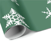 Papier Cadeau Gras Blancs De Snowflakes Vert Feuille Sombre, Fêt (Coin rond)