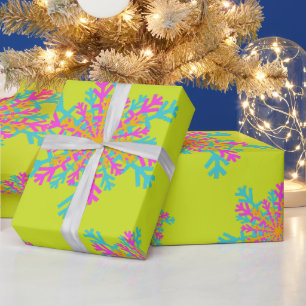 Papier Cadeau Gras Flocon de neige coloré brillant Noël moderne