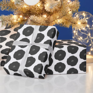 Papier Cadeau Gras Motif à fleurs rétro en noir et blanc