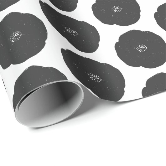 Papier Cadeau Gras Motif à fleurs rétro en noir et blanc (Coin rond)