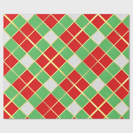 Papier Cadeau Gras Noël Plaid Rouge Vert Or & Blanc (Plat)