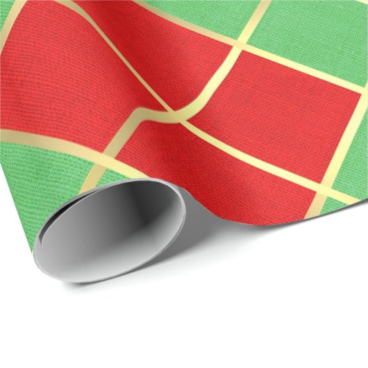 Papier Cadeau Gras Noël Plaid Rouge Vert Or & Blanc (Coin rond)
