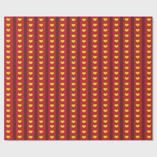 Papier Cadeau Gras Rouge Grille Coeur Jaune Romantique (Plat)