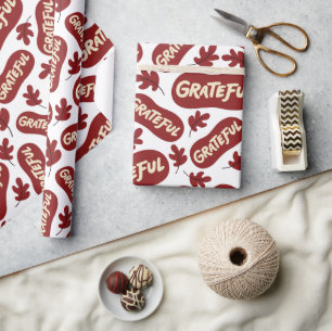 Papier Cadeau Grateful Thanksgiving Fall Feuilles blanches sans