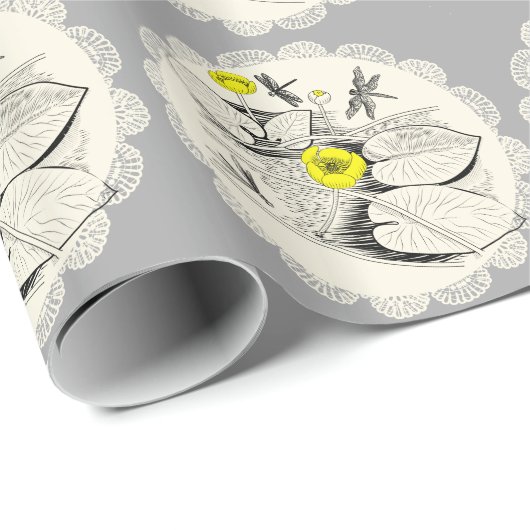 Papier Cadeau Gravure de nénuphars (Coin rond)