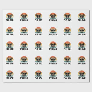 Papier Cadeau Gravure Papa Pug Vintage Design pour amateur de ch
