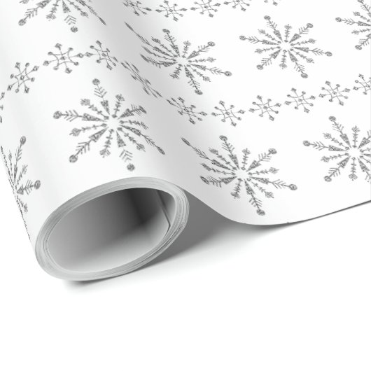Papier Cadeau Gray Christmas Snowflakes Pattern White Background (Coin rond)