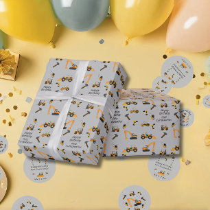 Papier Cadeau Gray Construction fête d'anniversaire thématique B