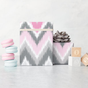 Papier Cadeau Gray et rose Tribal Ikat Chevron