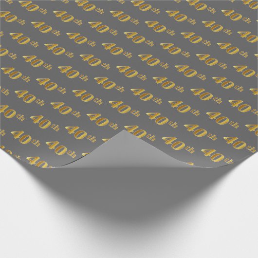 Papier Cadeau Gray, Faux Gold 40th (Quarantième) Event (Coin)