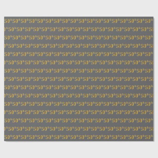 Papier Cadeau Gray, Faux Gold 50th (Cinquantième) Event (Plat)