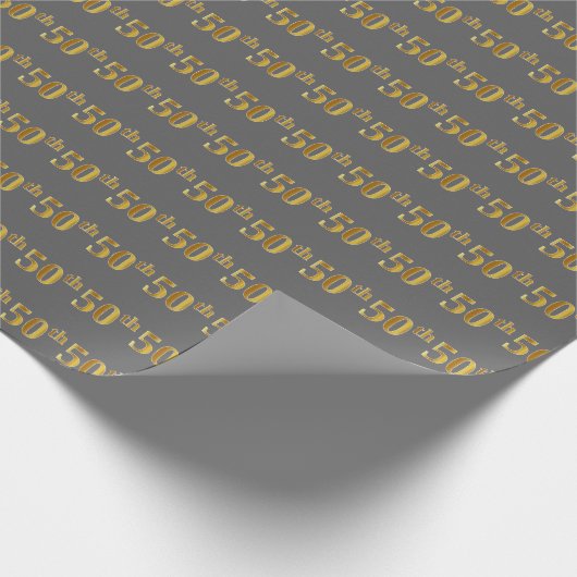 Papier Cadeau Gray, Faux Gold 50th (Cinquantième) Event (Coin)