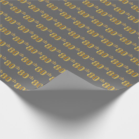 Papier Cadeau Gray, Faux Gold 80th (Eighantième) Event (Coin)