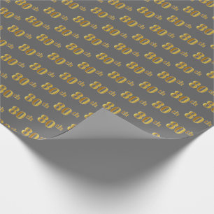 Papier Cadeau Gray, Faux Gold 80th (Eighantième) Event