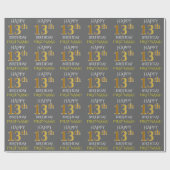 Papier Cadeau Gray, Faux Gold "HAPPY 13th BIRTHDAY" (Plat)