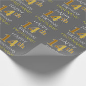 Papier Cadeau Gray, Faux Gold "HAPPY 14th BIRTHDAY" (Coin)