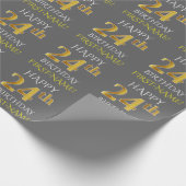 Papier Cadeau Gray, Faux Gold "HAPPY 24th BIRTHDAY" (Coin)
