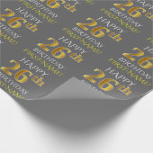 Papier Cadeau Gray, Faux Gold "HAPPY 26th BIRTHDAY" (Coin)