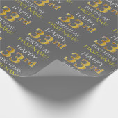 Papier Cadeau Gray, Faux Gold "HAPPY 33rd BIRTHDAY" (Coin)