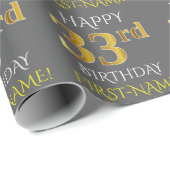 Papier Cadeau Gray, Faux Gold "HAPPY 33rd BIRTHDAY" (Coin rond)