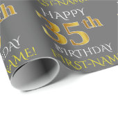 Papier Cadeau Gray, Faux Gold "HAPPY 35th BIRTHDAY" (Coin rond)