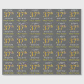 Papier Cadeau Gray, Faux Gold "HAPPY 37th BIRTHDAY" (Plat)