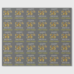 Papier Cadeau Gray, Faux Gold "HAPPY 56th BIRTHDAY"