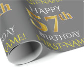 Papier Cadeau Gray, Faux Gold "HAPPY 57th BIRTHDAY" (Coin rond)