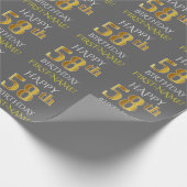Papier Cadeau Gray, Faux Gold "HAPPY 58th BIRTHDAY" (Coin)