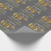 Papier Cadeau Gray, Faux Gold "HAPPY 66th BIRTHDAY" (Coin)
