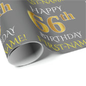 Papier Cadeau Gray, Faux Gold "HAPPY 66th BIRTHDAY" (Coin rond)