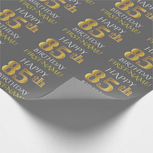 Papier Cadeau Gray, Faux Gold "HAPPY 85th BIRTHDAY" (Coin)