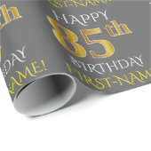 Papier Cadeau Gray, Faux Gold "HAPPY 85th BIRTHDAY" (Coin rond)