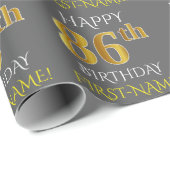 Papier Cadeau Gray, Faux Gold "HAPPY 86th BIRTHDAY" (Coin rond)