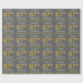 Papier Cadeau Gray, Faux Gold "HAPPY 87th BIRTHDAY" (Plat)