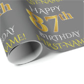 Papier Cadeau Gray, Faux Gold "HAPPY 87th BIRTHDAY" (Coin rond)