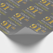 Papier Cadeau Gray, Faux Gold "HAPPY 91st BANTHDAY" (Coin)