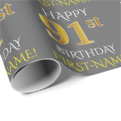 Papier Cadeau Gray, Faux Gold "HAPPY 91st BANTHDAY" (Coin rond)