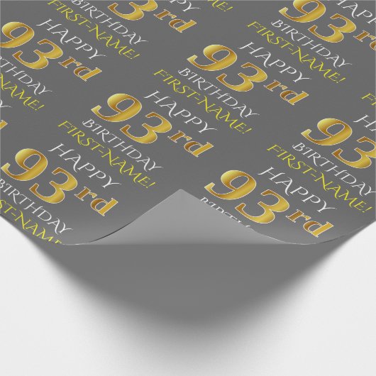 Papier Cadeau Gray, Faux Gold "HAPPY 93rd BIRTHDAY" (Coin)