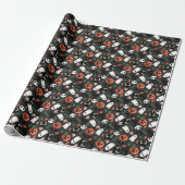 Papier Cadeau Gray Ghosts Chats Citrouilles Halloween Motif (Déroulé)