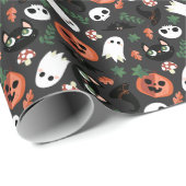 Papier Cadeau Gray Ghosts Chats Citrouilles Halloween Motif (Coin rond)